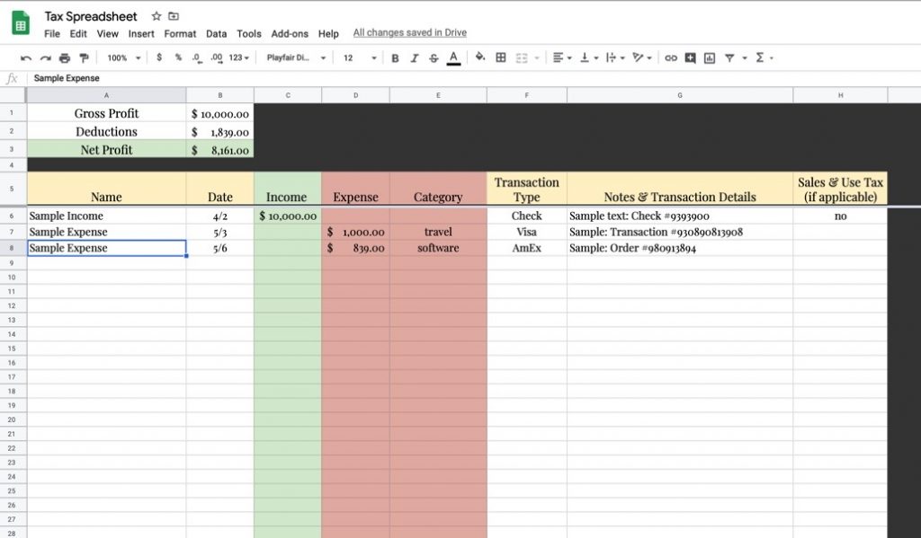 Google Spreadsheet for Easy Tax Records